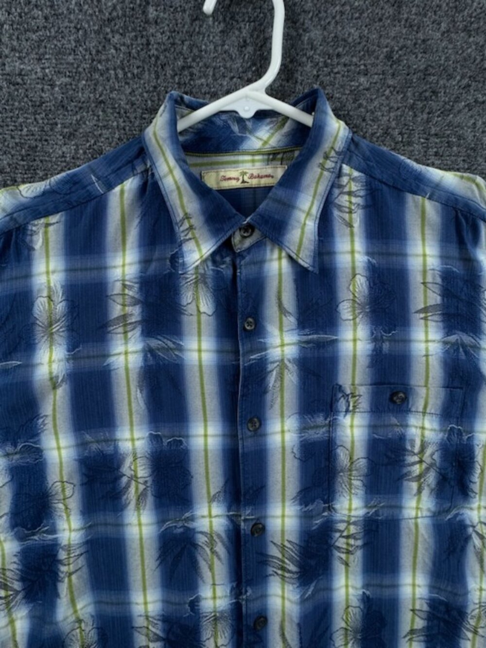 Tommy Bahama Medium Logo Button-Down Blue White Beach Pocket Silk Lyocell Mens
